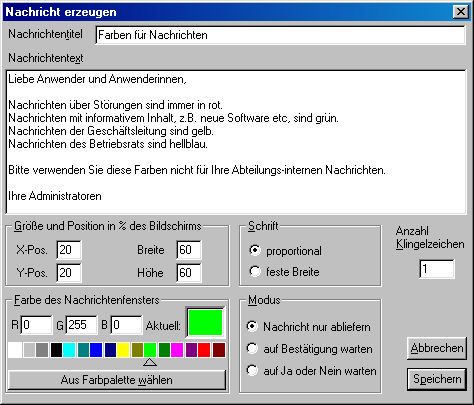 Nachrichtendialog-Fenster Professional Caller