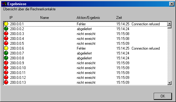 Ergebnisfenster Professional Caller