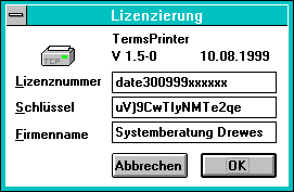 Lizenzierungsdialog 16bit