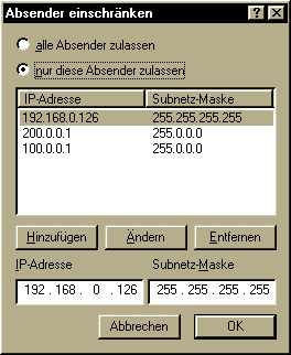 Dialog: Absender einschr&auml;nken